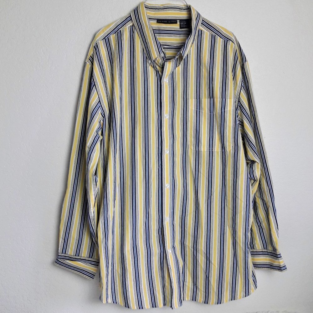 Mens Michael Austin Yellow Blue Striped Button Down Shirt XL
